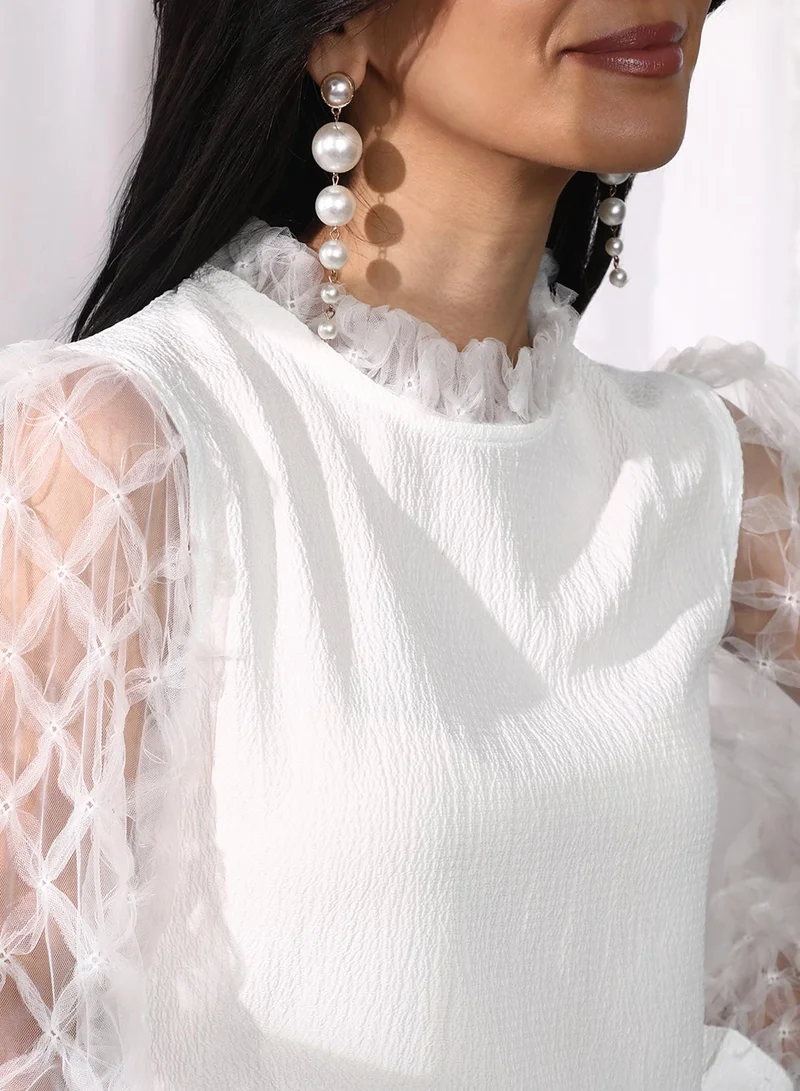 Pinacolada  Women's Powder White Sheer Block Top for Women | Best Price UAE