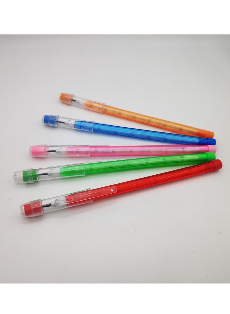 SYOSI Non Sharpening Pencils HB Translucent Pencil Stacking Point Pencils for Kids Stackable Pencil with Matching Eraser for Taking Notes Writing Drawing 5 Colors 20Pcs - Image 2
