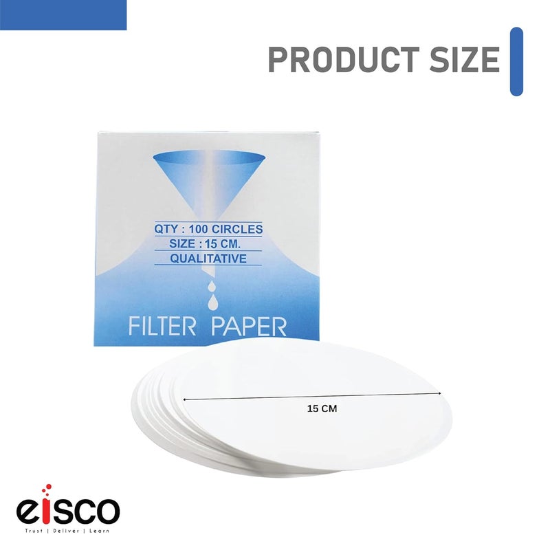 EISCO عبوة من 100 ورقة فلتر نوعية ممتازة - 15 سم، 8-10 ميكرون، ورق مختبر عالي النقاء للكيمياء، ترشيح السوائل، التجارب العلمية، البحث، الفصول الدراسية وأنشطة STEM - Image 2