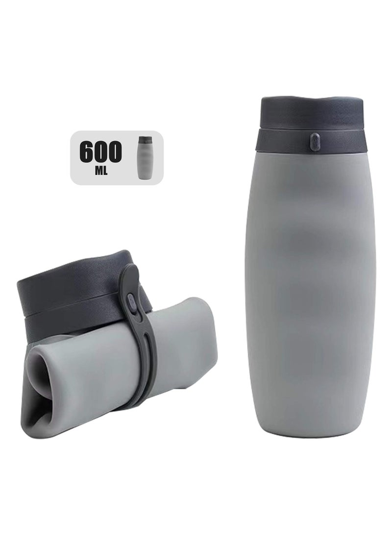 SOLARAE Silicone Collapsible Water Bottle, Folding Travel Kettle, Lightweight Sports Cup, Portable Camping Hiking Gym Canteen School, BPA Free Outdoor/Indoor Leak Proof Jug, Container, 600ml/21oz(Grey) - Image 1