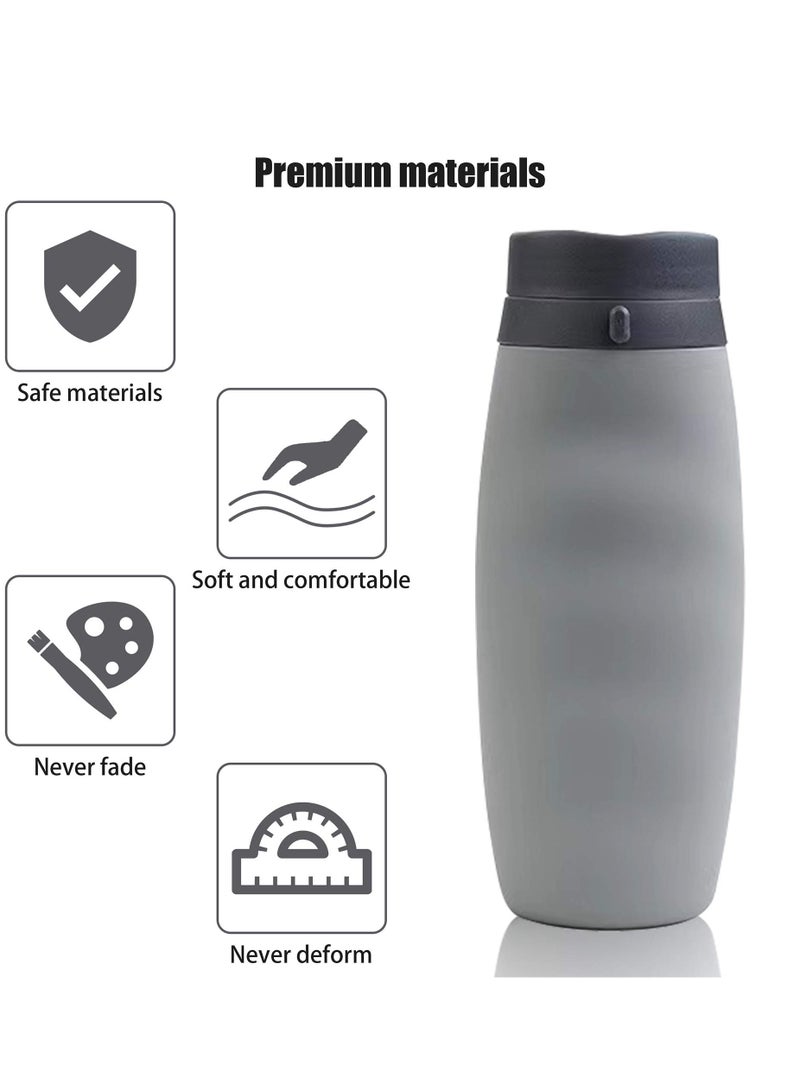 SOLARAE Silicone Collapsible Water Bottle, Folding Travel Kettle, Lightweight Sports Cup, Portable Camping Hiking Gym Canteen School, BPA Free Outdoor/Indoor Leak Proof Jug, Container, 600ml/21oz(Grey) - Image 3