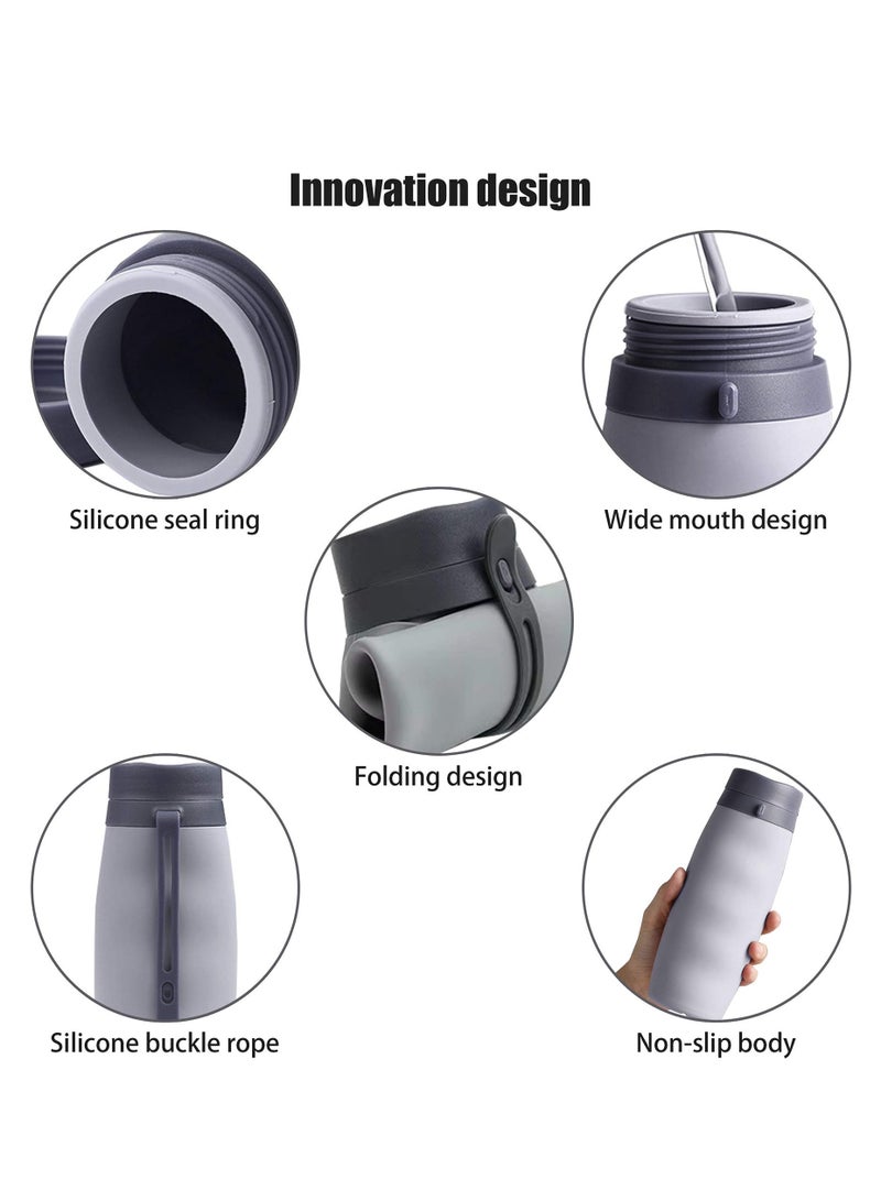 SOLARAE Silicone Collapsible Water Bottle, Folding Travel Kettle, Lightweight Sports Cup, Portable Camping Hiking Gym Canteen School, BPA Free Outdoor/Indoor Leak Proof Jug, Container, 600ml/21oz(Grey) - Image 4