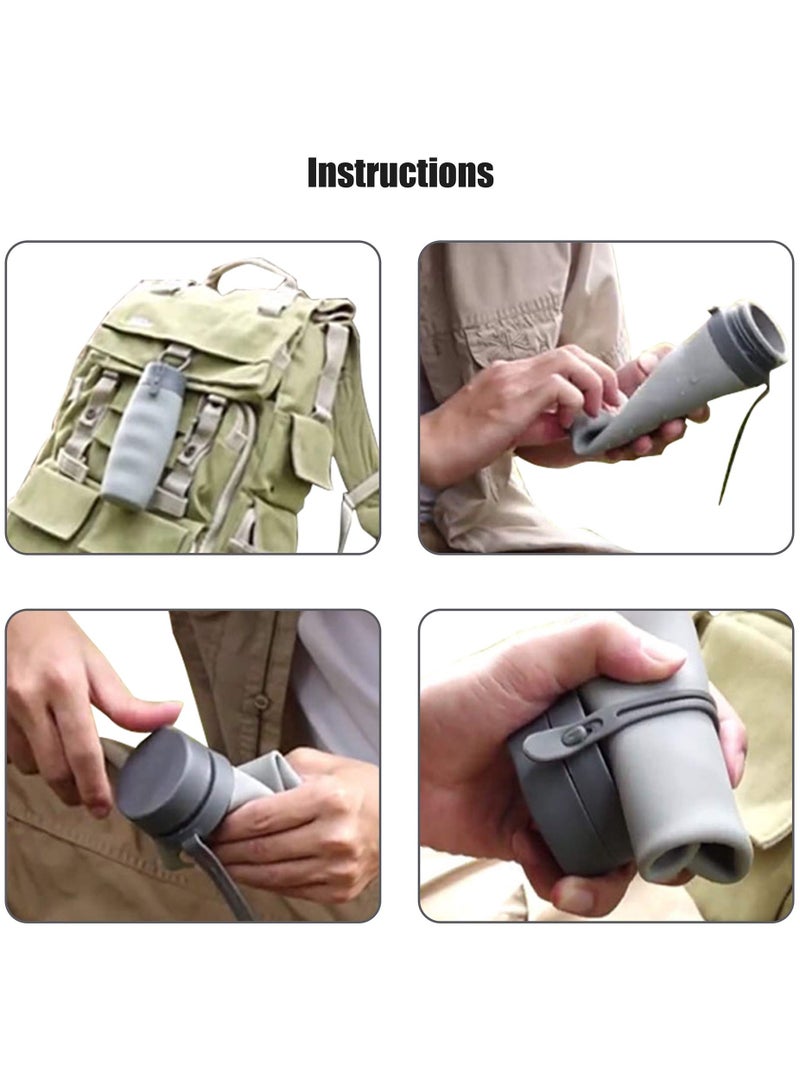 SOLARAE Silicone Collapsible Water Bottle, Folding Travel Kettle, Lightweight Sports Cup, Portable Camping Hiking Gym Canteen School, BPA Free Outdoor/Indoor Leak Proof Jug, Container, 600ml/21oz(Grey) - Image 2