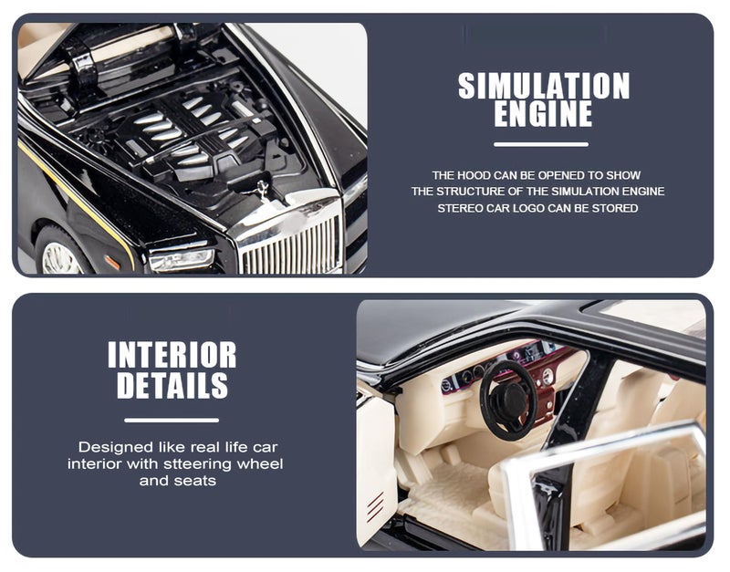 VGRASSP 1:32 Scale Die Cast Rolls Royce Phantom Style Pull Back Action Car Toy for Kids with Openable Doors, Lights and Sound - Alloy Metal Toy Car - Color As Per Stock - Image 2
