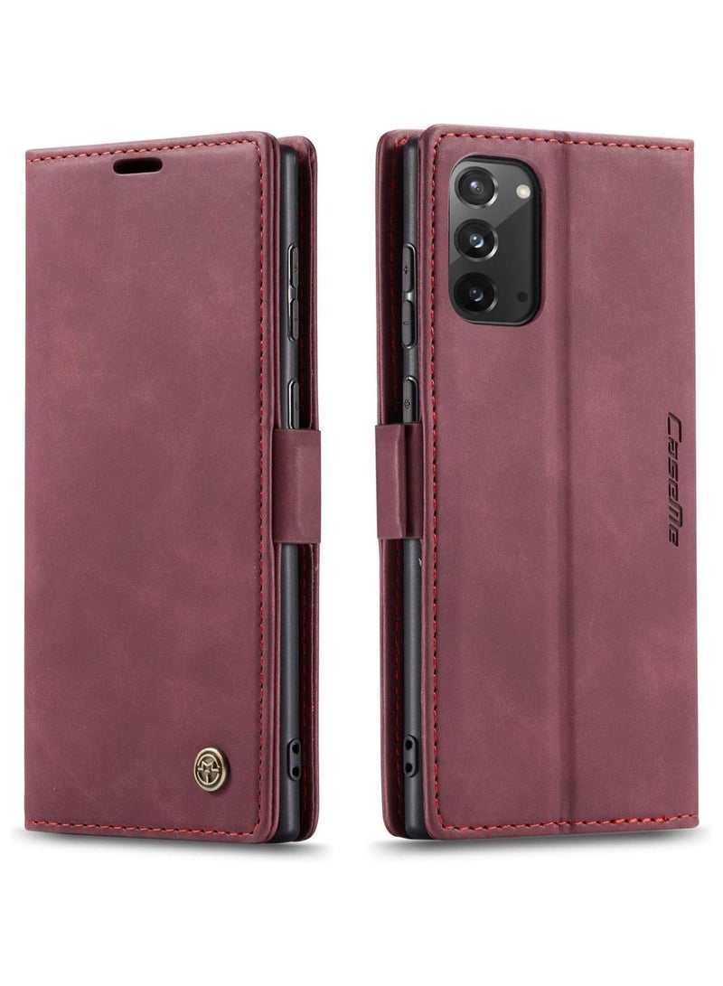 CaseMe Phone Case Luxury PU Leather Design 013 Flip Cover Card Slot Holder Cover For Samsung Galaxy Note 20 (Wine Red)  - Image 3