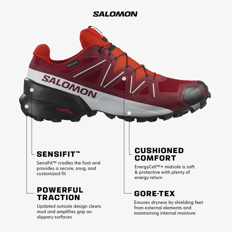 Salomon أحذية الجري على الطرق الوعرة للرجال من سالومون SPEEDCROSS GORE-TEX، أحمر داليا / أبيض / أسود، 12 - Image 2