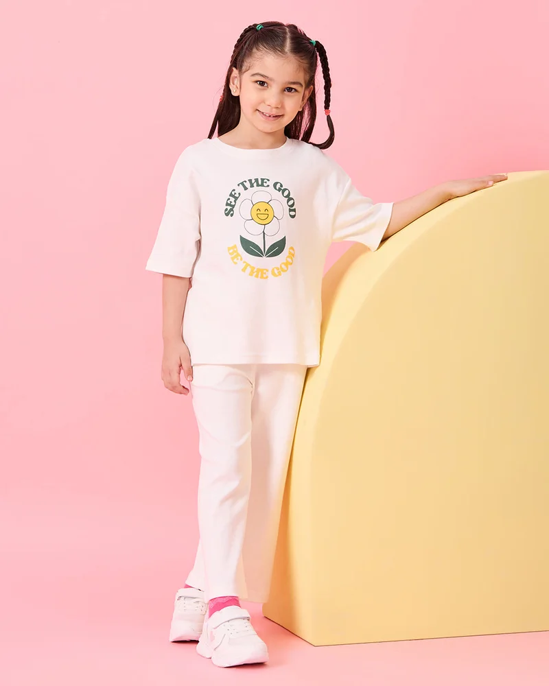 REDTAG Girls Ivory Printed Active Pants
