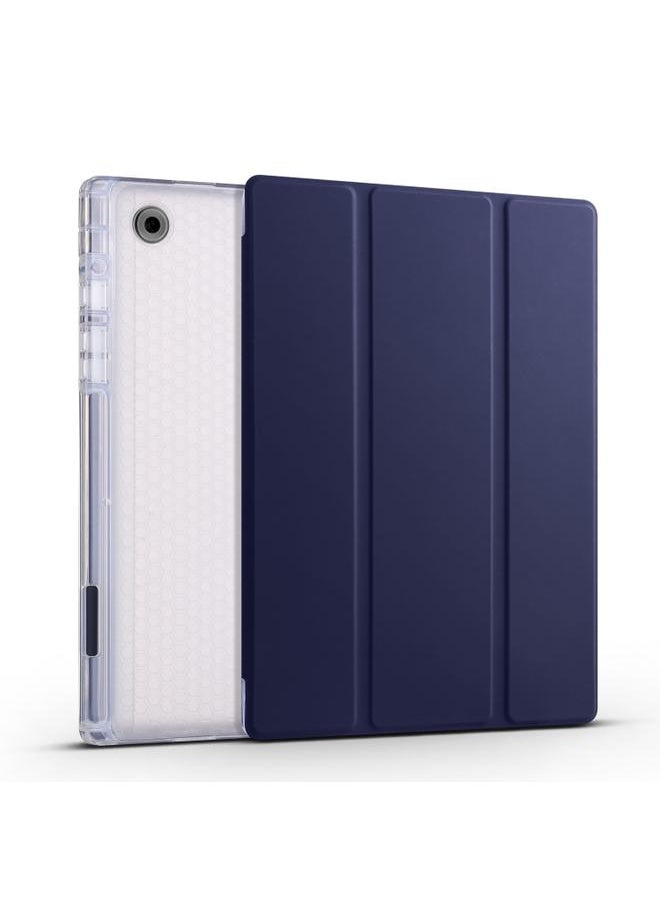 Green Tiger - Samsung Galaxy Tab A8 X200 Smart 3 folding Transparent Honeycomb TPU Plus Leather Tablet Case Dark Blue - Image 1