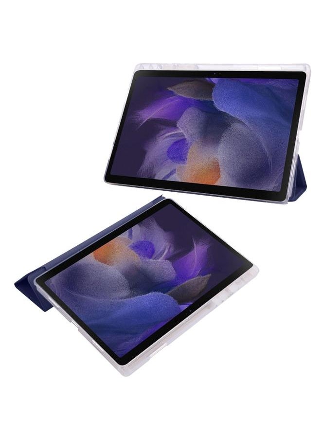 Green Tiger - Samsung Galaxy Tab A8 X200 Smart 3 folding Transparent Honeycomb TPU Plus Leather Tablet Case Dark Blue - Image 1
