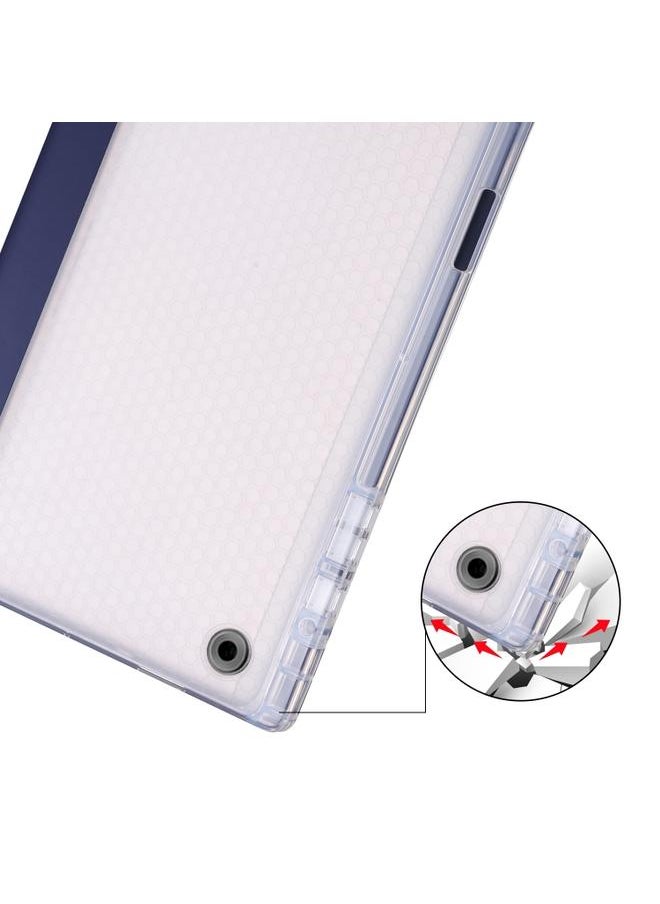 Green Tiger - Samsung Galaxy Tab A8 X200 Smart 3 folding Transparent Honeycomb TPU Plus Leather Tablet Case Dark Blue - Image 1