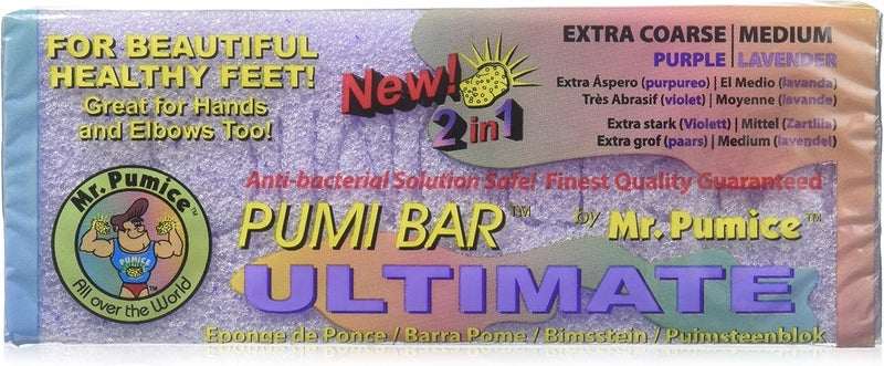 Mr Pumice Ultimate Pumi Bar 2in1 Callus Remover Pedicure Stone  Ped File Scrubber for Smooth Feet and Heels DualGrit Medium  Coarse 1 Count