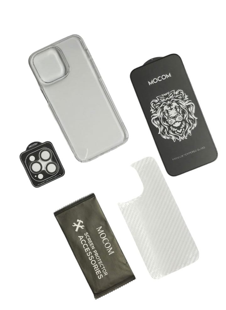 MOCOM 15 Pro Full Body Protection Bundle for iPhone 15 Pro: Crystal Clear Case with 5D Full Glue Screen Protector, Black Camera Ring, and Scratch-Resistant Back Film – Ultimate 360° Protection  - Image 2
