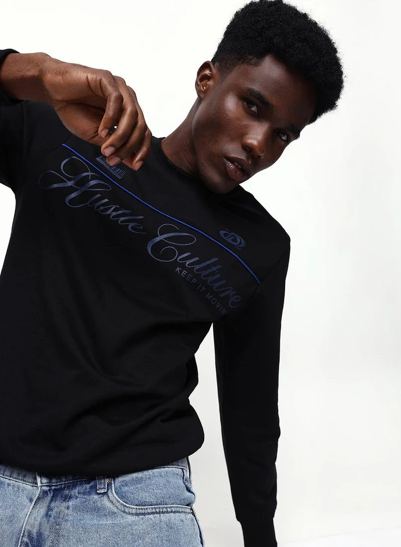 Men's Black Cotton Blend Relaxed Sweatshirt