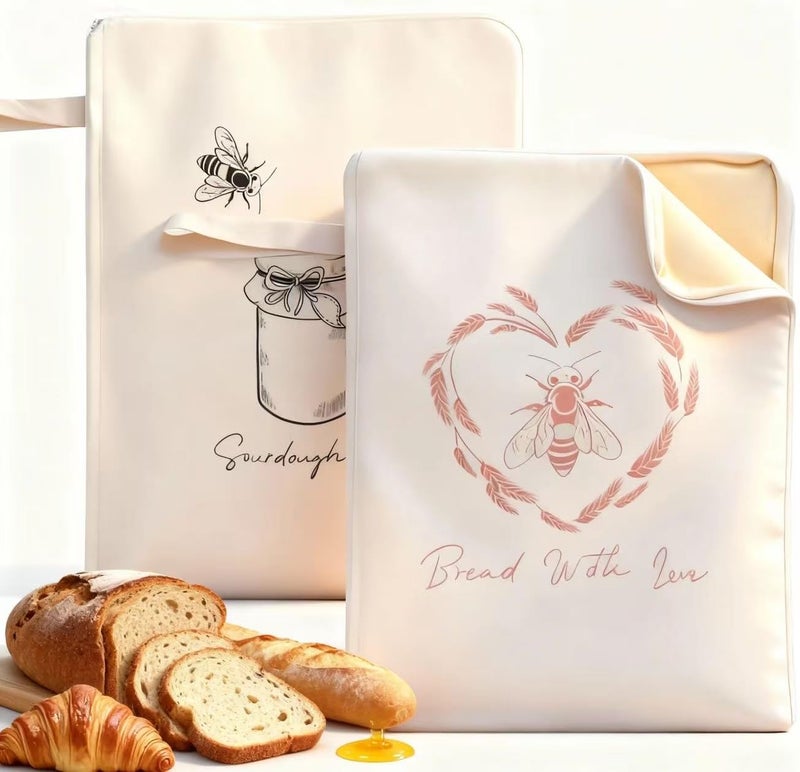 WiNDANCE Wide Zipper Access Beeswax Bread Bags for Homemade Bread - 2 Packs XL Reusable Organic Beeswax Linen Cotton Sourdough Bag, Homesteading Essentials Sourdough Bags with Zip to Keep Fresh - Image 1