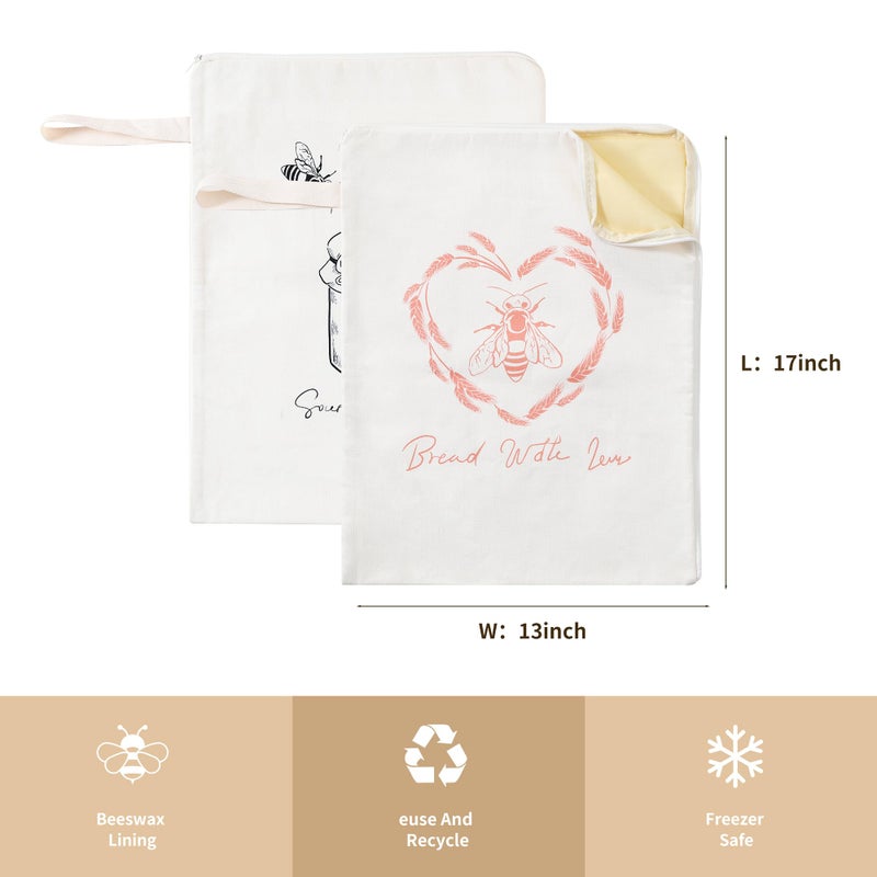 WiNDANCE Wide Zipper Access Beeswax Bread Bags for Homemade Bread - 2 Packs XL Reusable Organic Beeswax Linen Cotton Sourdough Bag, Homesteading Essentials Sourdough Bags with Zip to Keep Fresh - Image 4