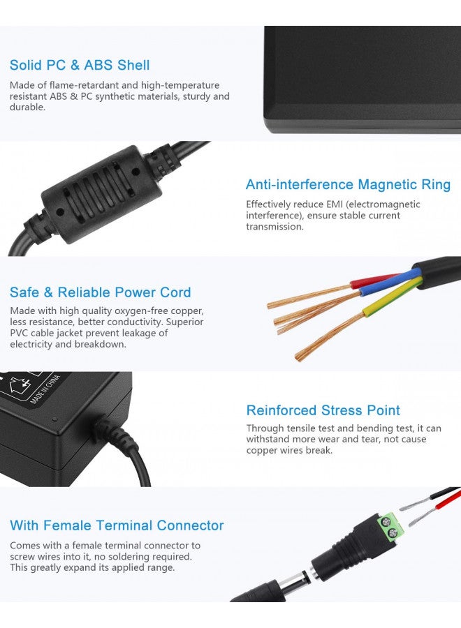 ALITOVE محول الطاقة ALITOVE 24V DC 2A 48W AC/DC 100~240V AC إلى DC 24 فولت 2 أمبير محول 24 فولت DC 2000mA 1.8A 1.5A 1.3A 1.2A مع قابس 5.5mmx 2.5mm 2.1mm لإضاءة شريط LED وكاميرا CCTV ومضخة DC ومروحة - Image 4