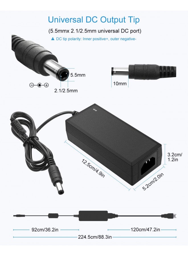 ALITOVE محول الطاقة ALITOVE 24V DC 2A 48W AC/DC 100~240V AC إلى DC 24 فولت 2 أمبير محول 24 فولت DC 2000mA 1.8A 1.5A 1.3A 1.2A مع قابس 5.5mmx 2.5mm 2.1mm لإضاءة شريط LED وكاميرا CCTV ومضخة DC ومروحة - Image 2