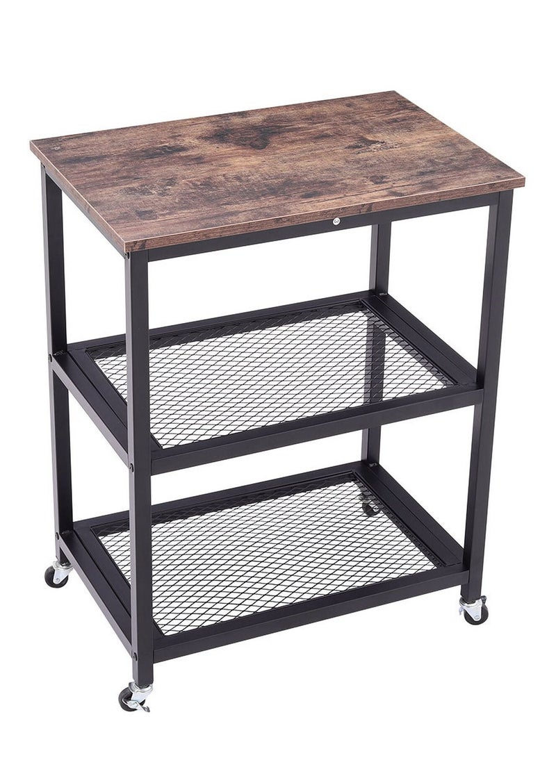 Home gallery Wooden 3 Tier Trolley Cart Storage Rack - Brown 77X60X40 - Image 3