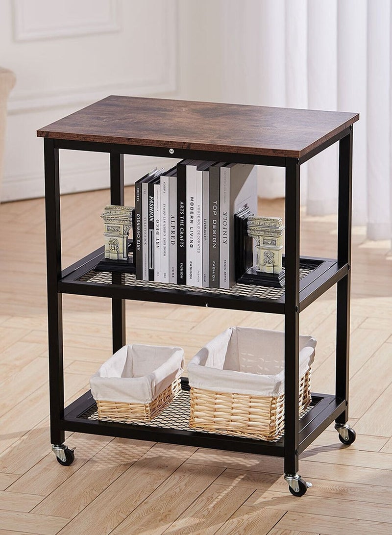 Home gallery Wooden 3 Tier Trolley Cart Storage Rack - Brown 77X60X40 - Image 1