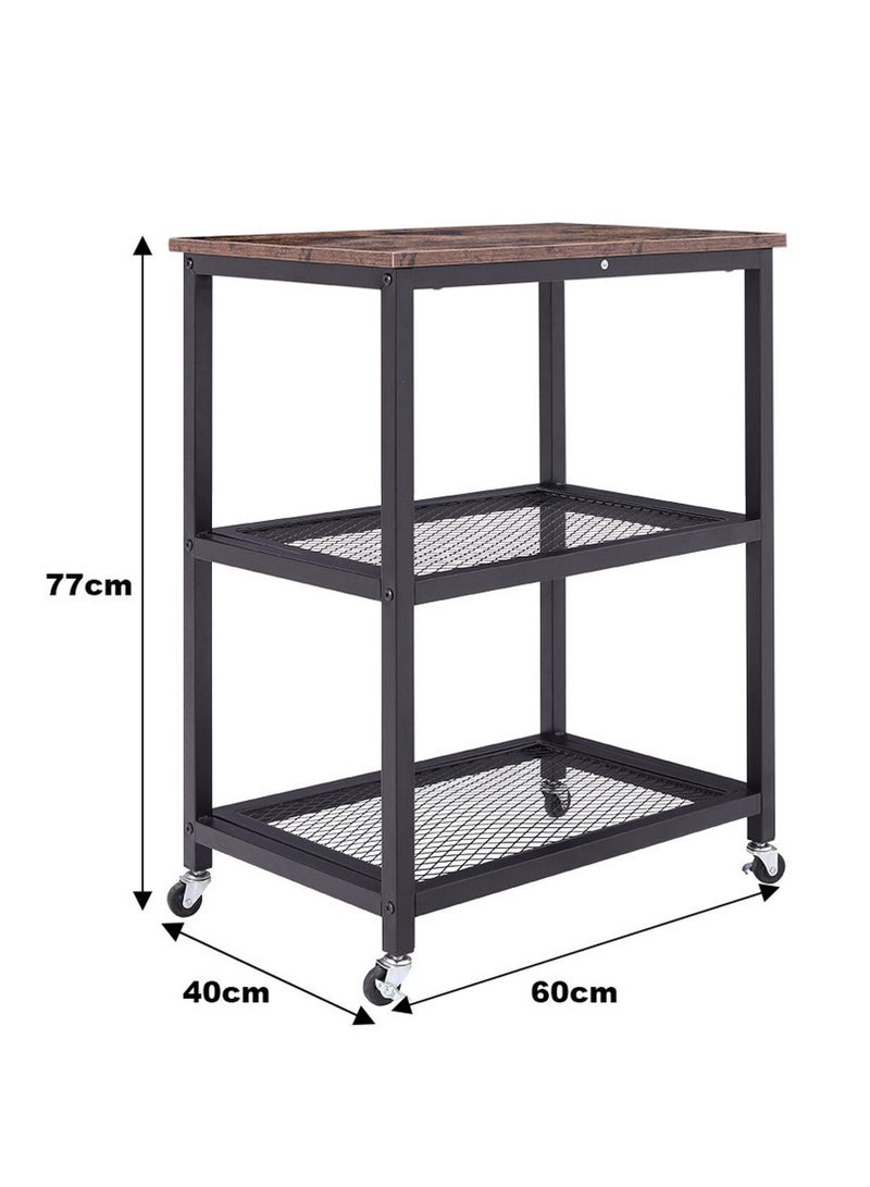 Home gallery Wooden 3 Tier Trolley Cart Storage Rack - Brown 77X60X40 - Image 2