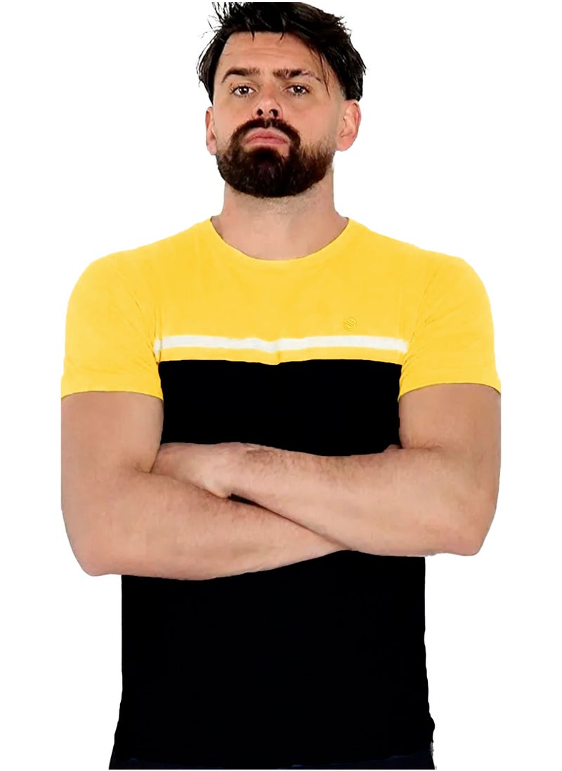 Selecta Now Mens T Shirt 100% Combed Cotton Contrast Panelled Soft Comfortable Mustard T Shirt Top & Tees For Mens  - Image 1