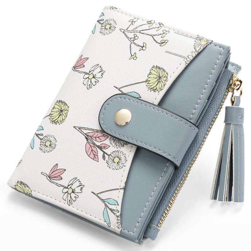 yiijay Small Wallet for Women RFID Blocking Tassle Bifold Slim Thin Leather Wallet Credit Card Holder Wallet Ladies Mini Wallet with Zipper Pocket - Image 1