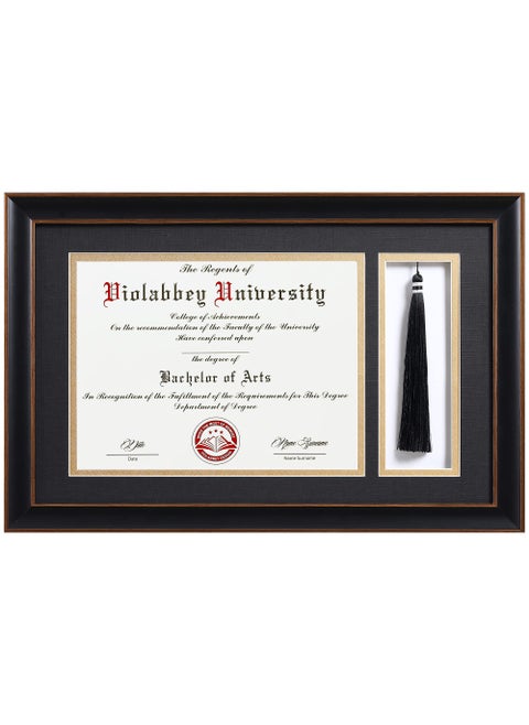 VIOLABBEY 11x17 Diploma Frame with Tassel Holder Black for 85x11 Certificates Document College Degree Frame for Wall Mounted Black Gold Double Mat