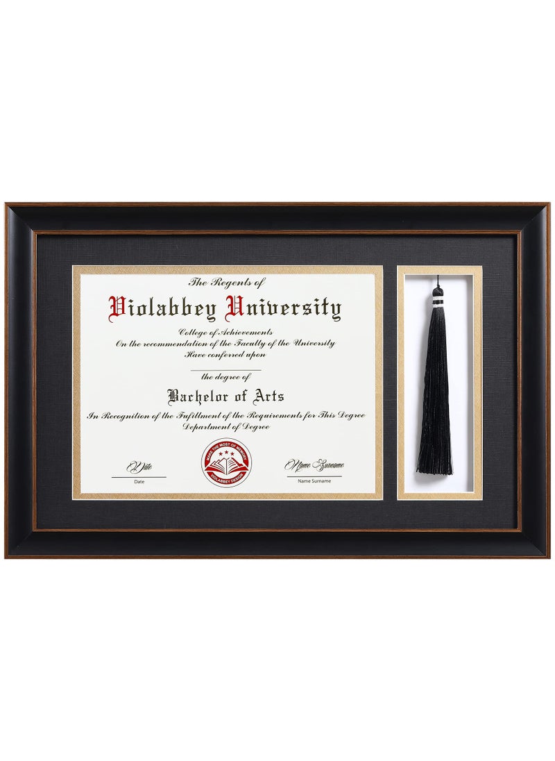 VIOLABBEY VIOLABBEY 11x17 Diploma Frame with Tassel Holder Black for 85x11 Certificates Document College Degree Frame for Wall Mounted Black Gold Double Mat 