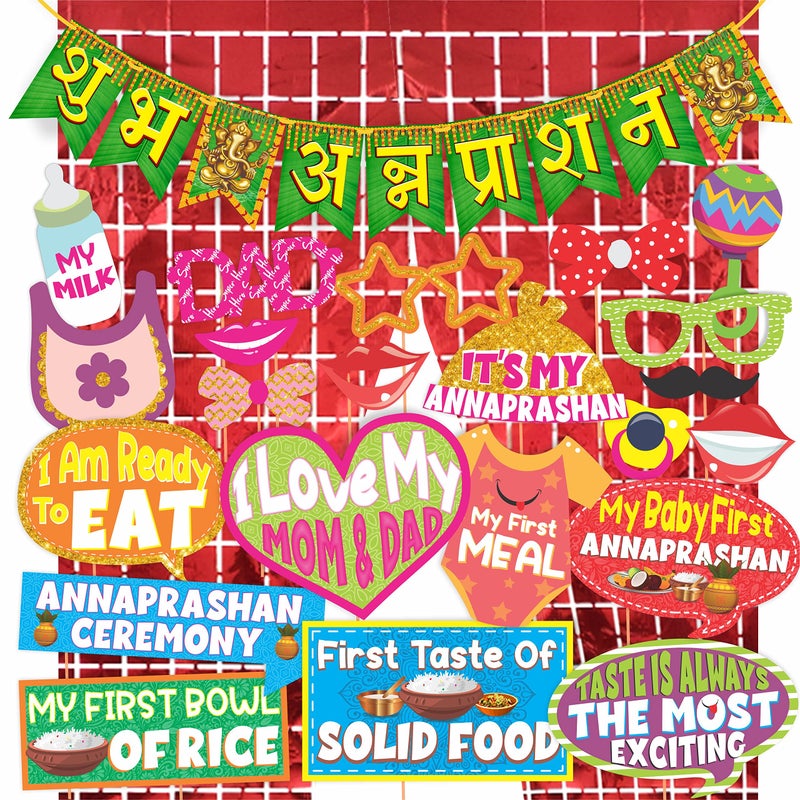 Wobbox Annaprashan Props, Subh Annaprashan Banner, Annaprashan Decoration Kit (26 Pc) (FP4465) - Image 1