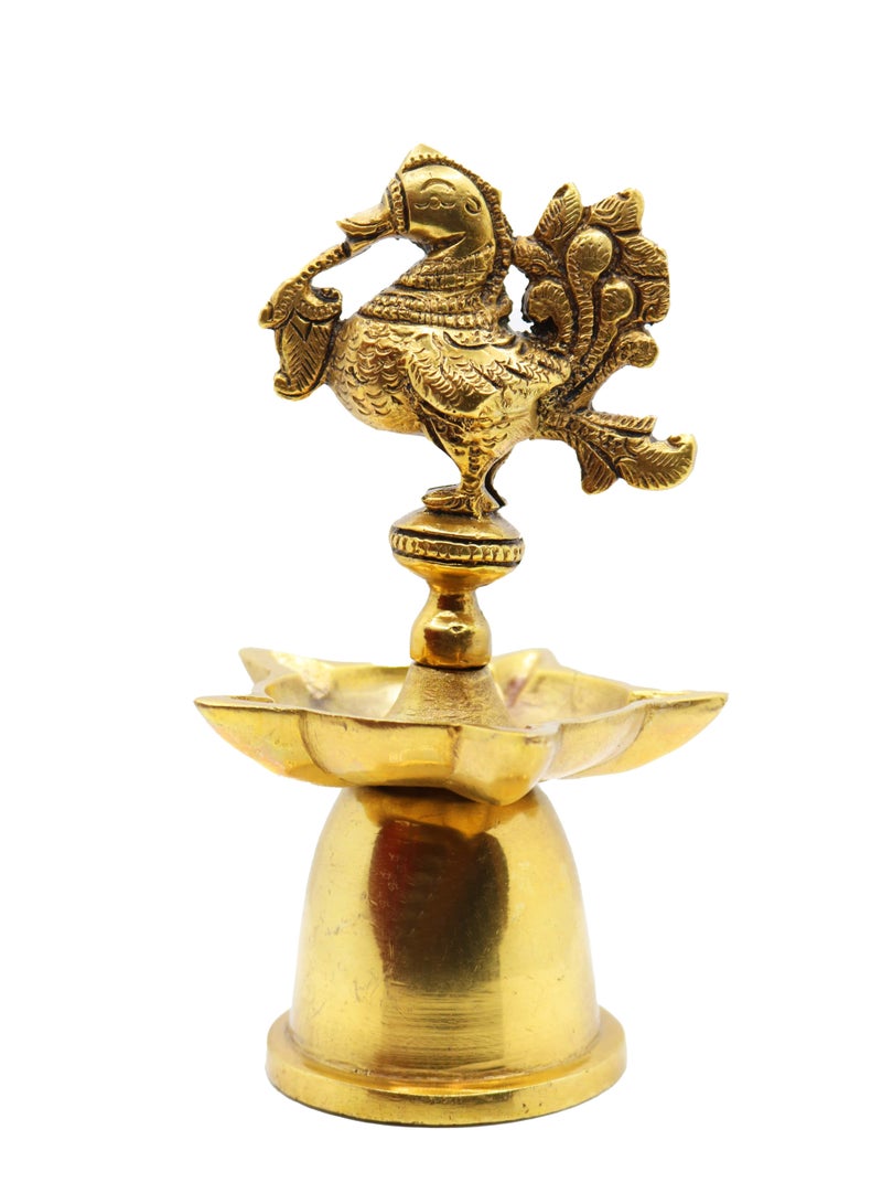 Antique Peacock Diya in Brass - Image 2
