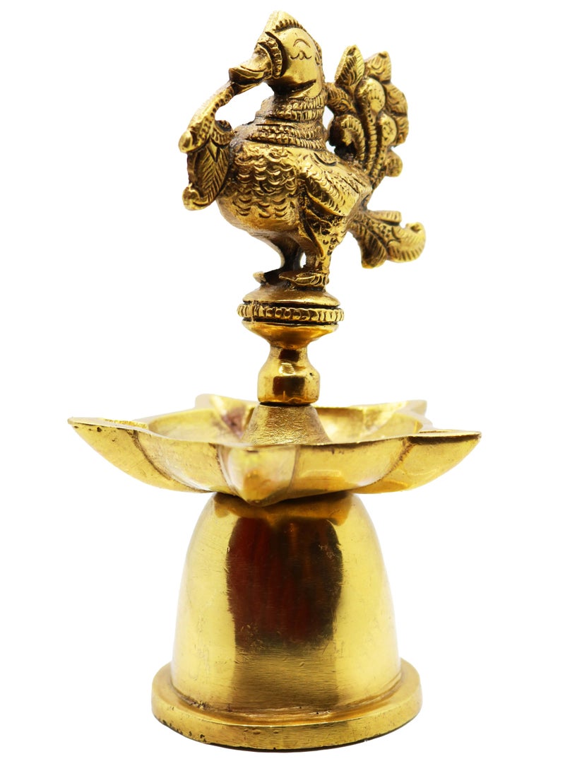 Antique Peacock Diya in Brass - Image 1