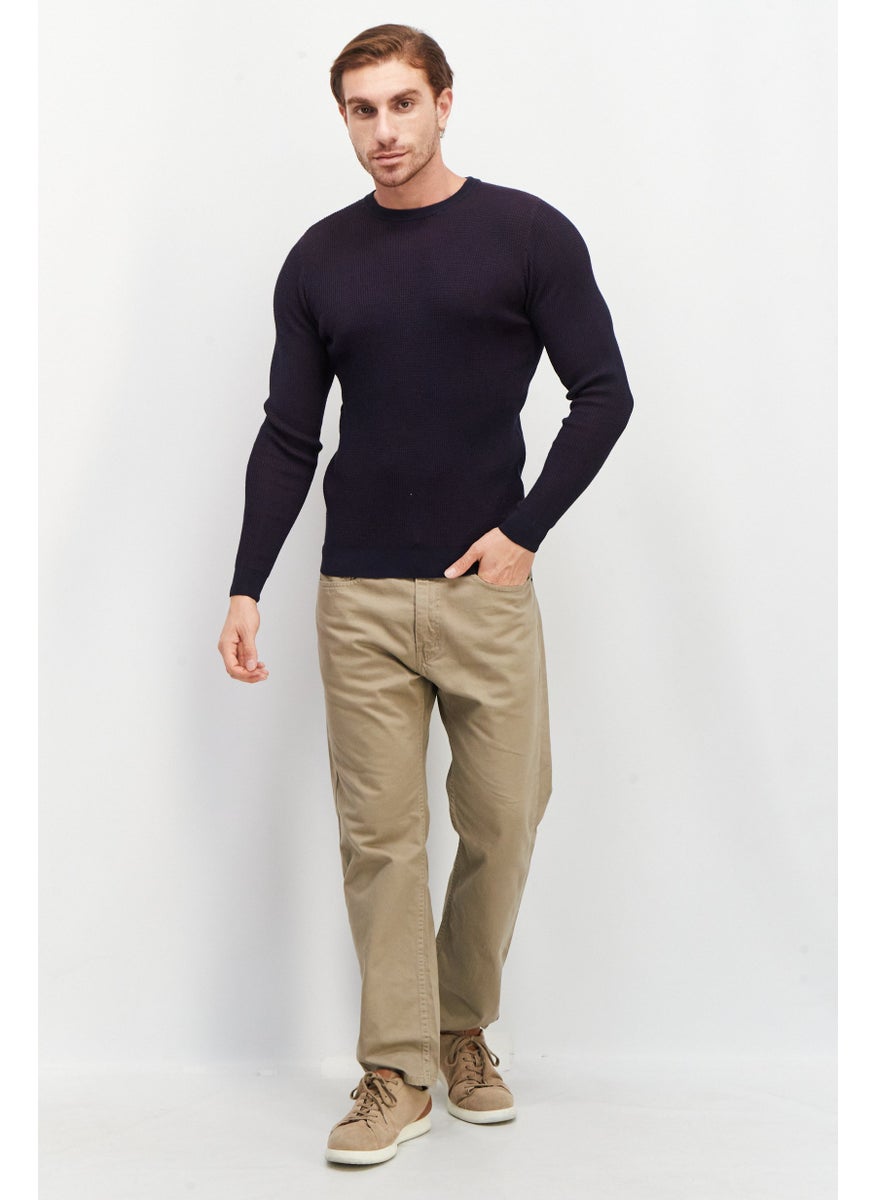 Sorbino Men Crew Neck Textured Long Sleeves Sweatshirt, Navy Blue Combo  - Image 3