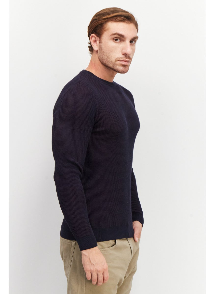 Sorbino Men Crew Neck Textured Long Sleeves Sweatshirt, Navy Blue Combo  - Image 4