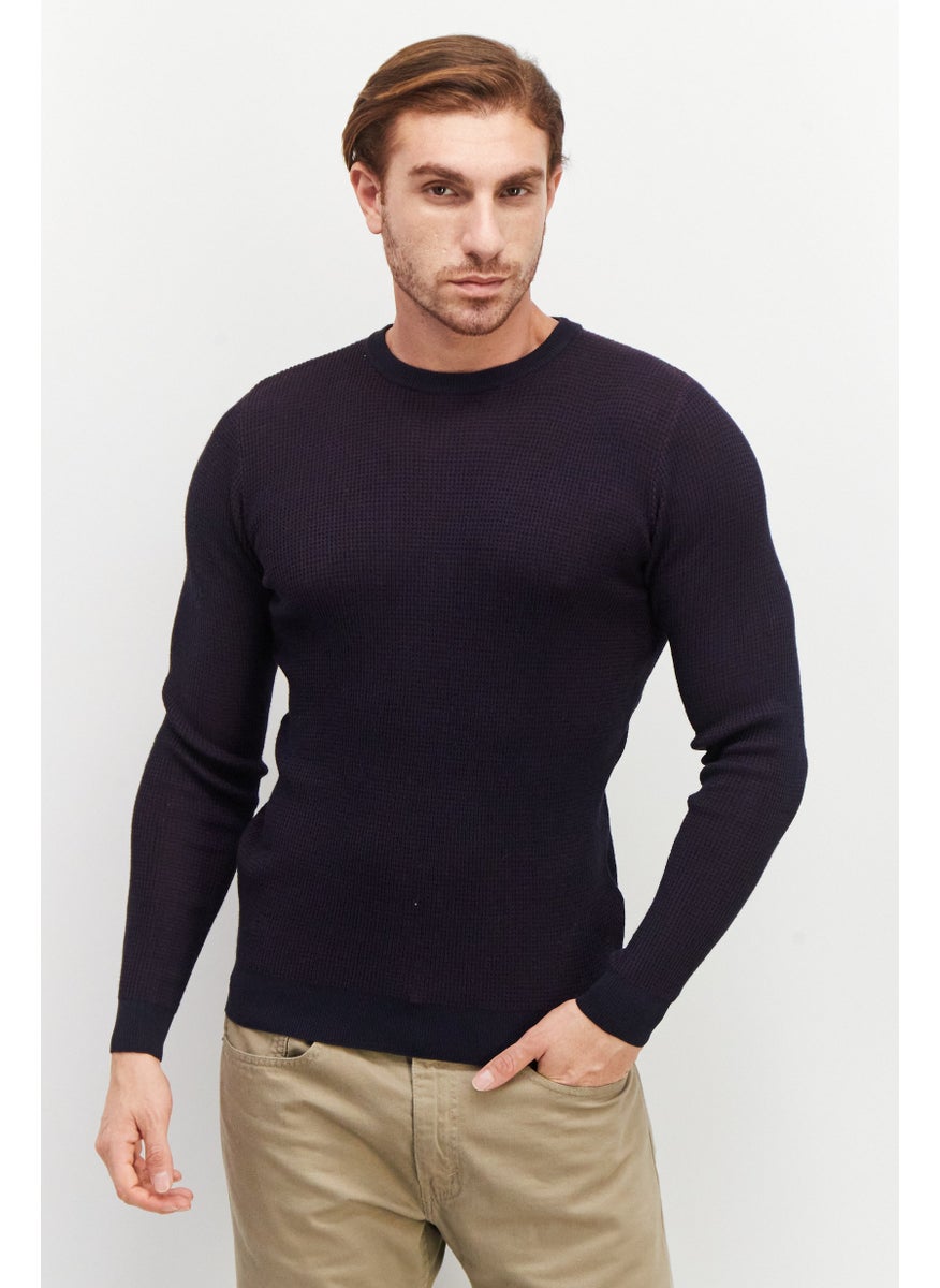 Sorbino Men Crew Neck Textured Long Sleeves Sweatshirt, Navy Blue Combo  - Image 1