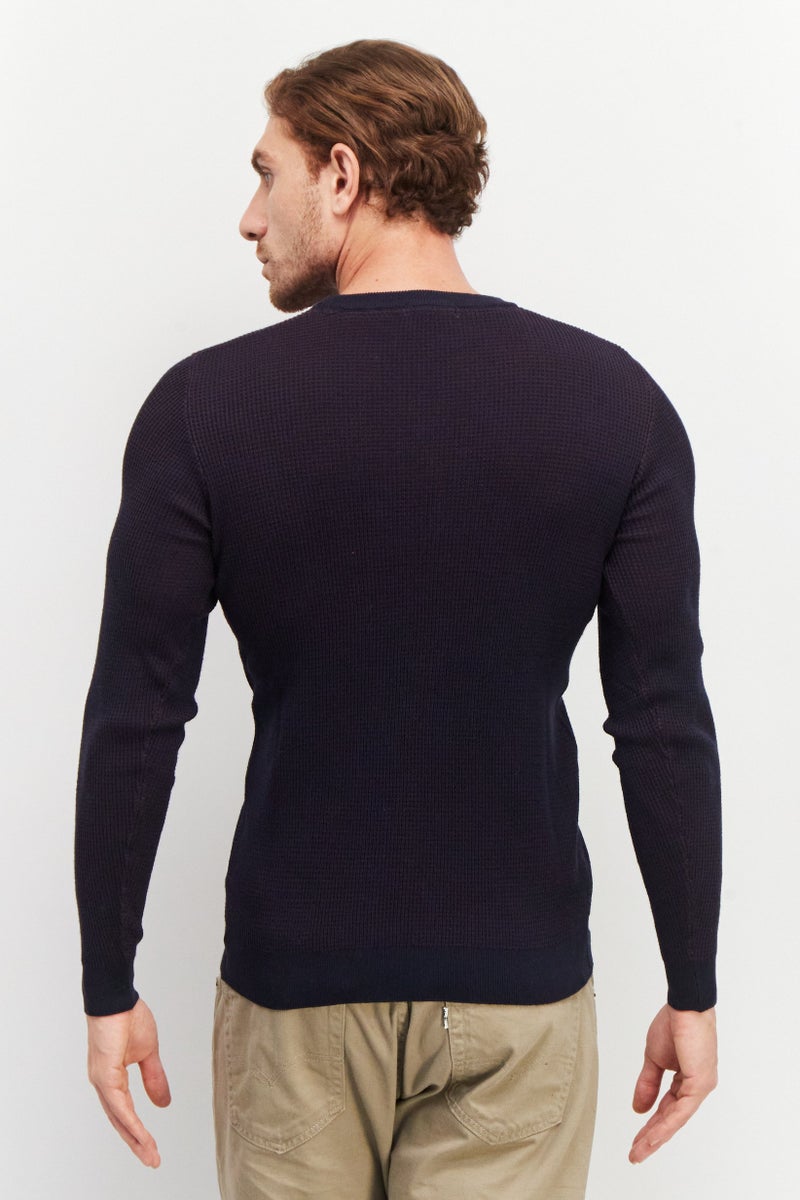 Sorbino Men Crew Neck Textured Long Sleeves Sweatshirt, Navy Blue - Image 2