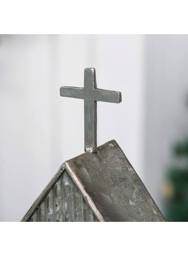 Synovana Church Shaped Tea Light Candle Holder Farmhouse Galvanized Metal Candle Holder Vintage Decorative Tealight Holder for Table Centerpiece Decoration - 4.53" x 1.97" x 10.43" - Image 5