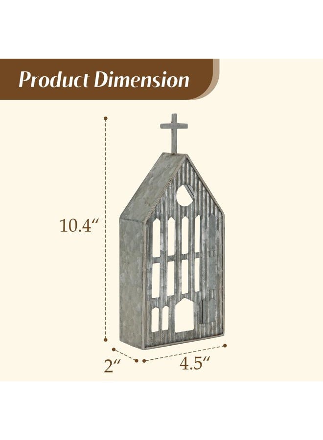 Synovana Church Shaped Tea Light Candle Holder Farmhouse Galvanized Metal Candle Holder Vintage Decorative Tealight Holder for Table Centerpiece Decoration - 4.53" x 1.97" x 10.43" - Image 2