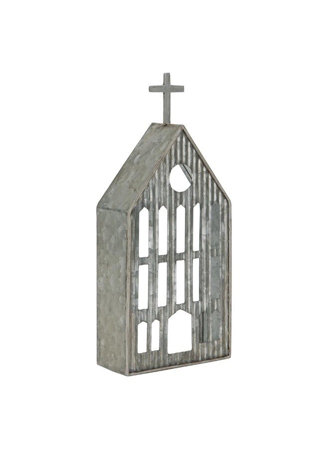 Synovana Church Shaped Tea Light Candle Holder Farmhouse Galvanized Metal Candle Holder Vintage Decorative Tealight Holder for Table Centerpiece Decoration - 4.53" x 1.97" x 10.43" - Image 1
