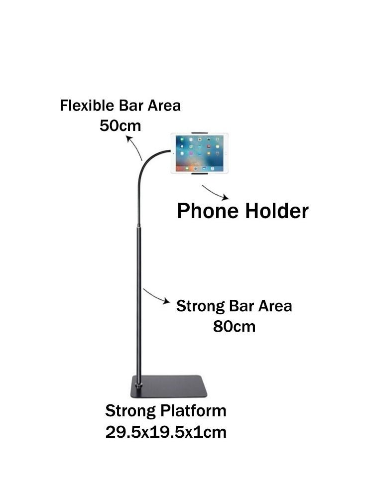 FEND - Tablet and Mobile Tripod Stand Phone Holder Adjustable 360 Swivel Pad Lazy Stand Holder Bracket Floor Rack Black - Image 1