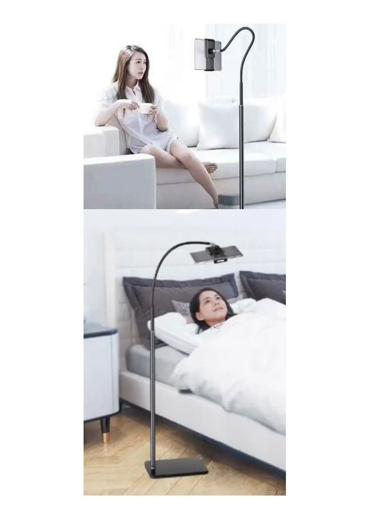 FEND - Tablet and Mobile Tripod Stand Phone Holder Adjustable 360 Swivel Pad Lazy Stand Holder Bracket Floor Rack Black - Image 1