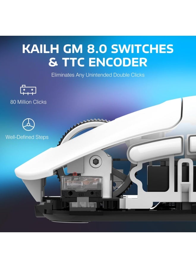 هجوم القرش ماوس ألعاب لاسلكي خفيف الوزن X3 مع وضع ثلاثي 2.4 جيجاهرتز/USB-C سلكي/بلوتوث، 26 ألف نقطة في البوصة، مستشعر بصري PAW3395، مفتاح Kailh GM8.0، 5 أزرار قابلة للبرمجة لأجهزة الكمبيوتر الشخصية/ويندوز/ماك - أبيض - Image 5
