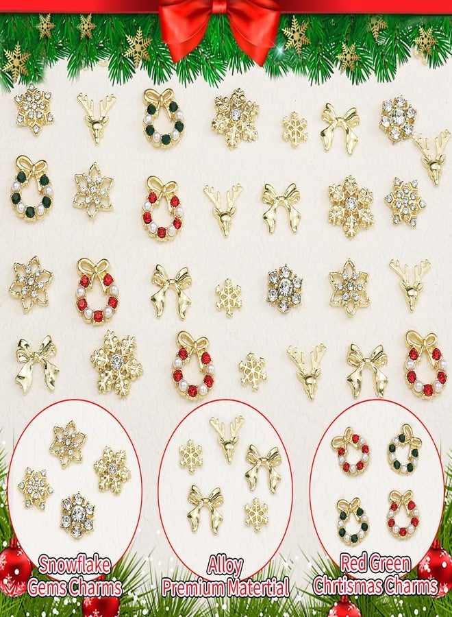 Uotey 54 Pcs Gold Christmas Nail Charms, 3D Alloy Snowflake Nail Charms Rhinestones, Cute Christmas Elk Bow Nails Charm for Xmas DIY Nails Supplies - Image 3