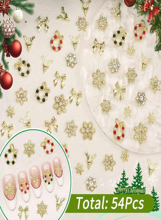 Uotey 54 Pcs Gold Christmas Nail Charms, 3D Alloy Snowflake Nail Charms Rhinestones, Cute Christmas Elk Bow Nails Charm for Xmas DIY Nails Supplies - Image 4