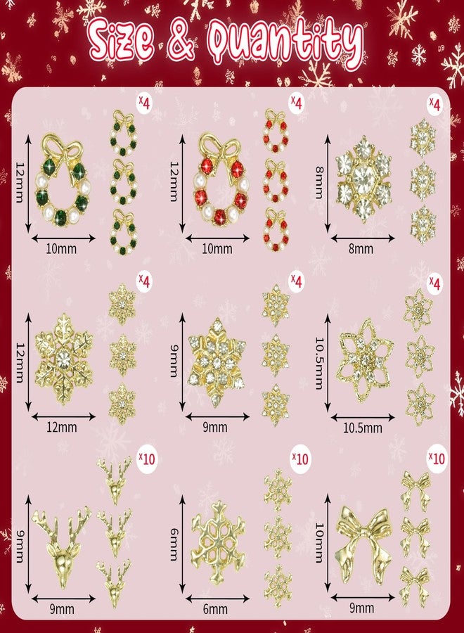 Uotey 54 Pcs Gold Christmas Nail Charms, 3D Alloy Snowflake Nail Charms Rhinestones, Cute Christmas Elk Bow Nails Charm for Xmas DIY Nails Supplies - Image 2