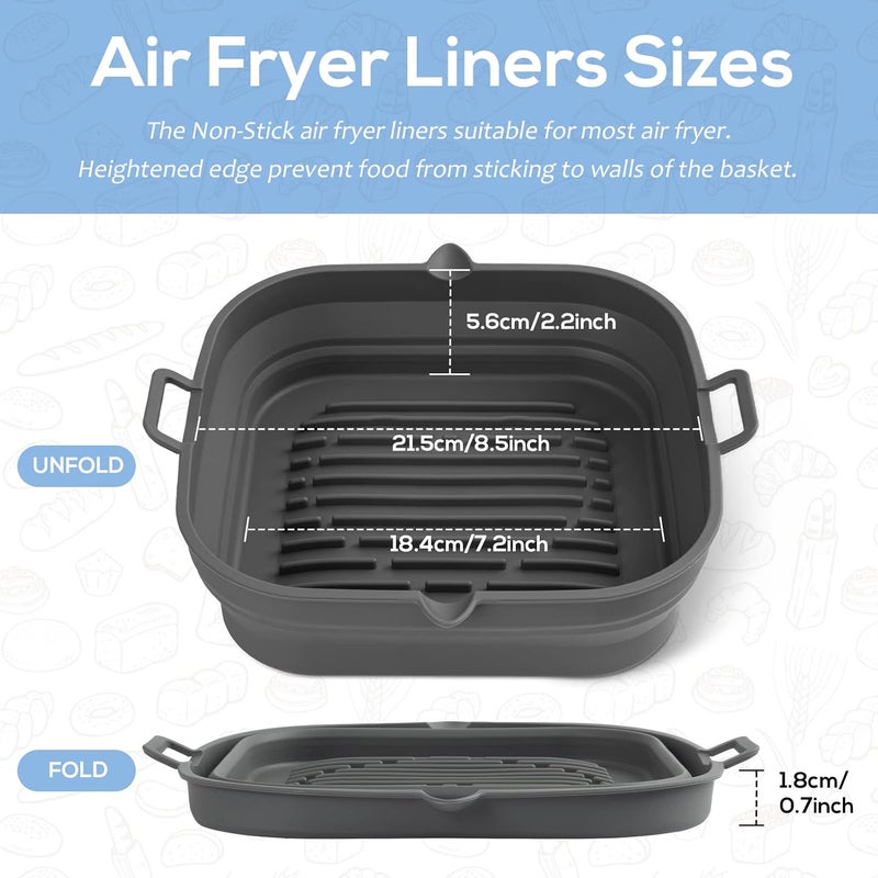 Loveuing [2 Pack] Silicone Air Fryer Liners Square - Reusable Airfryer Basket - Easy to Clean Air Fryers Pot for 5.8 to 8 Qt Large Air Fryer Baking Tray Oven Accessories, 8.5 Inch - Image 3
