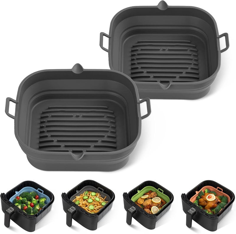 Loveuing [2 Pack] Silicone Air Fryer Liners Square - Reusable Airfryer Basket - Easy to Clean Air Fryers Pot for 5.8 to 8 Qt Large Air Fryer Baking Tray Oven Accessories, 8.5 Inch - Image 1