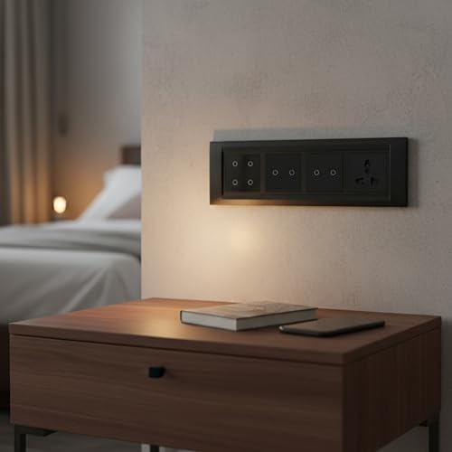 Aziot 8 Module Switch Board Plate | Smart 4 Touch, Two 2 Touch SW & 1 Socket | WiFi & BLE | Google, Alexa & Siri Control (Black) - Image 3
