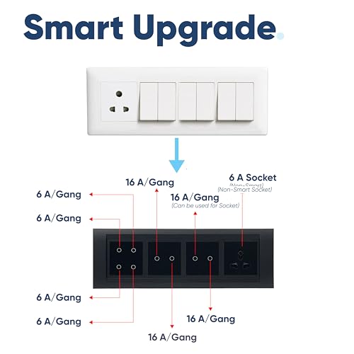 Aziot 8 Module Switch Board Plate | Smart 4 Touch, Two 2 Touch SW & 1 Socket | WiFi & BLE | Google, Alexa & Siri Control (Black) - Image 5