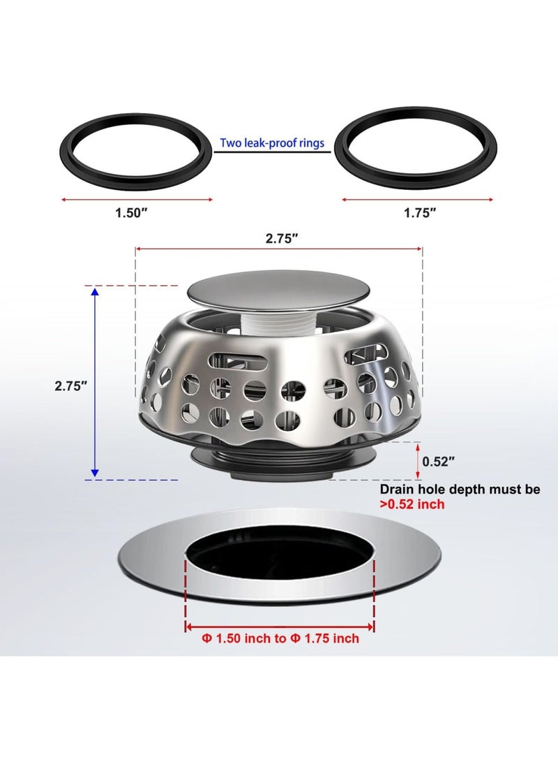 SYOSI Bathtub Drain Stopper, Pop Up Tub Stopper with Strainer, Easy to Install and Clean, Shower Drain Hair Catcher, Bathtub Plug for 1.50"-1.75" Bath Drain Hole - Image 5