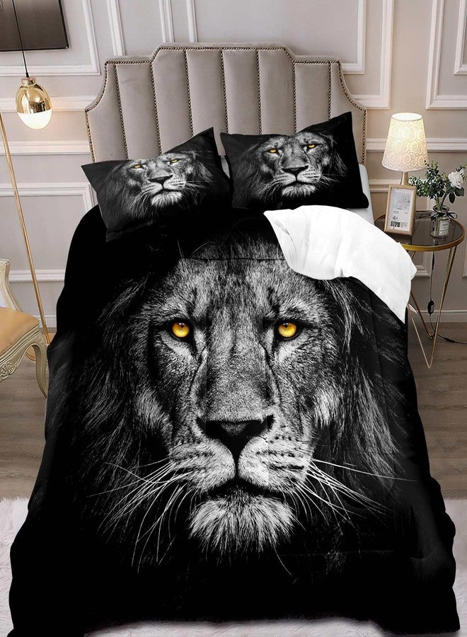 LUVIVIHOME 3PCS Black Lion Comforter Set Queen Size, Lion Bedding Soft Microfiber Black Quilt, Safari Wildlife African Animal Bedroom Decor for Men Women Adults Kids Teens Boys, 2 Pillow Shams - Image 1